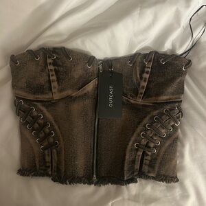 Brown Corset Top with Lace-Up Detail